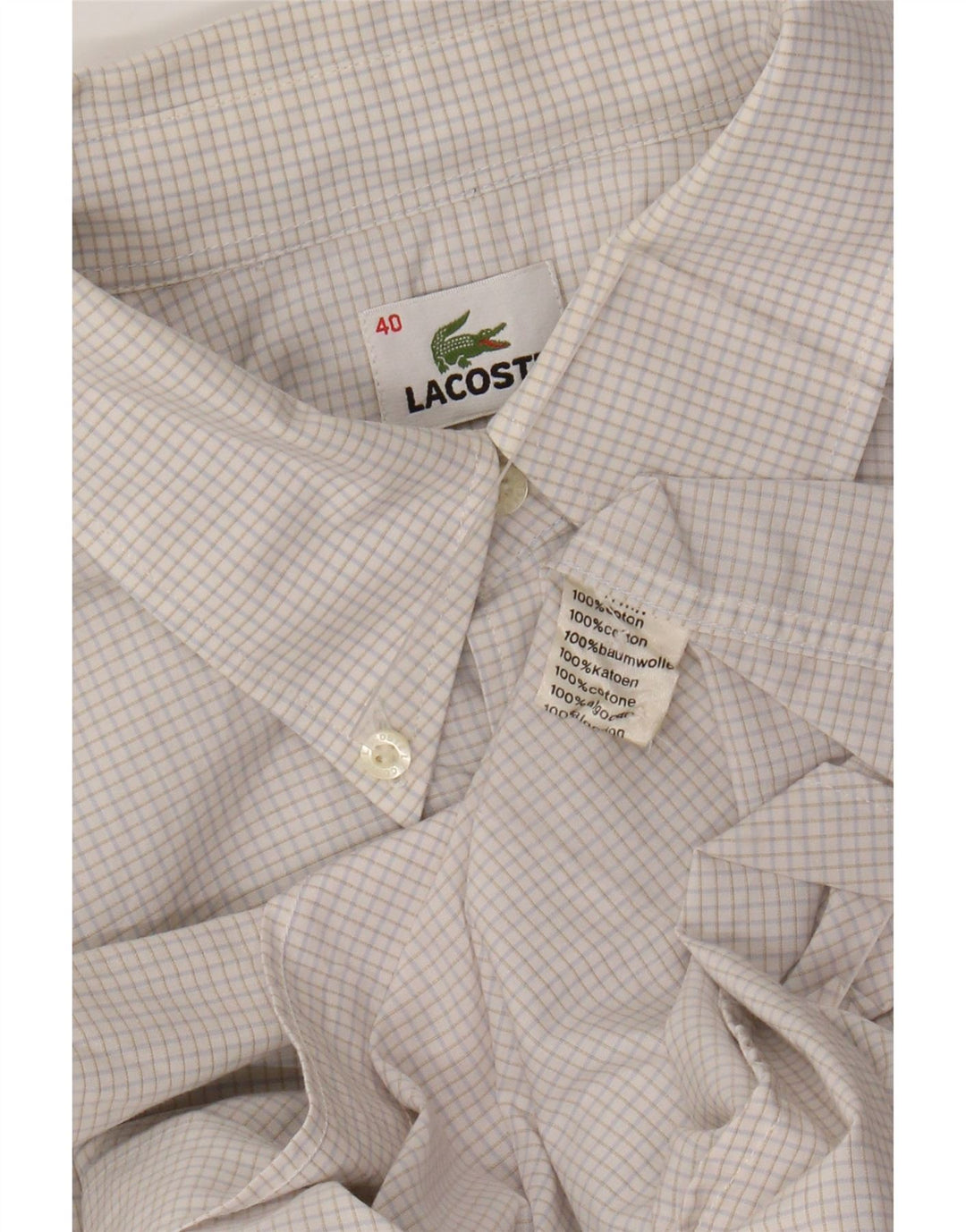 Lacoste Camicia a maniche corte da uomo taglia 40 Cotone a quadretti bianco medio