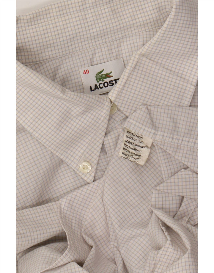 Lacoste Camicia a maniche corte da uomo taglia 40 Cotone a quadretti bianco medio