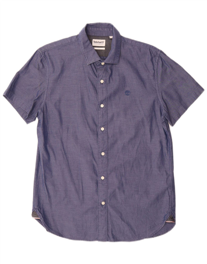 Camicia slim fit a maniche corte da uomo Timberland in cotone blu medio