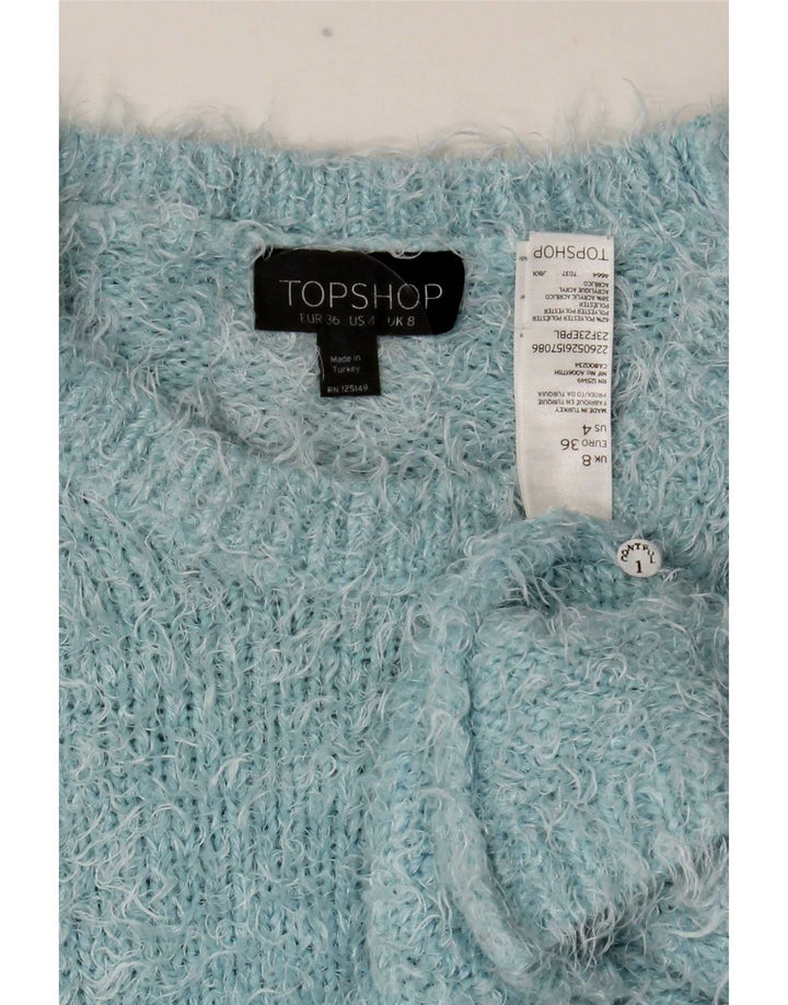 Maglione maglione girocollo corto da donna Topshop UK 8 piccolo poliestere blu