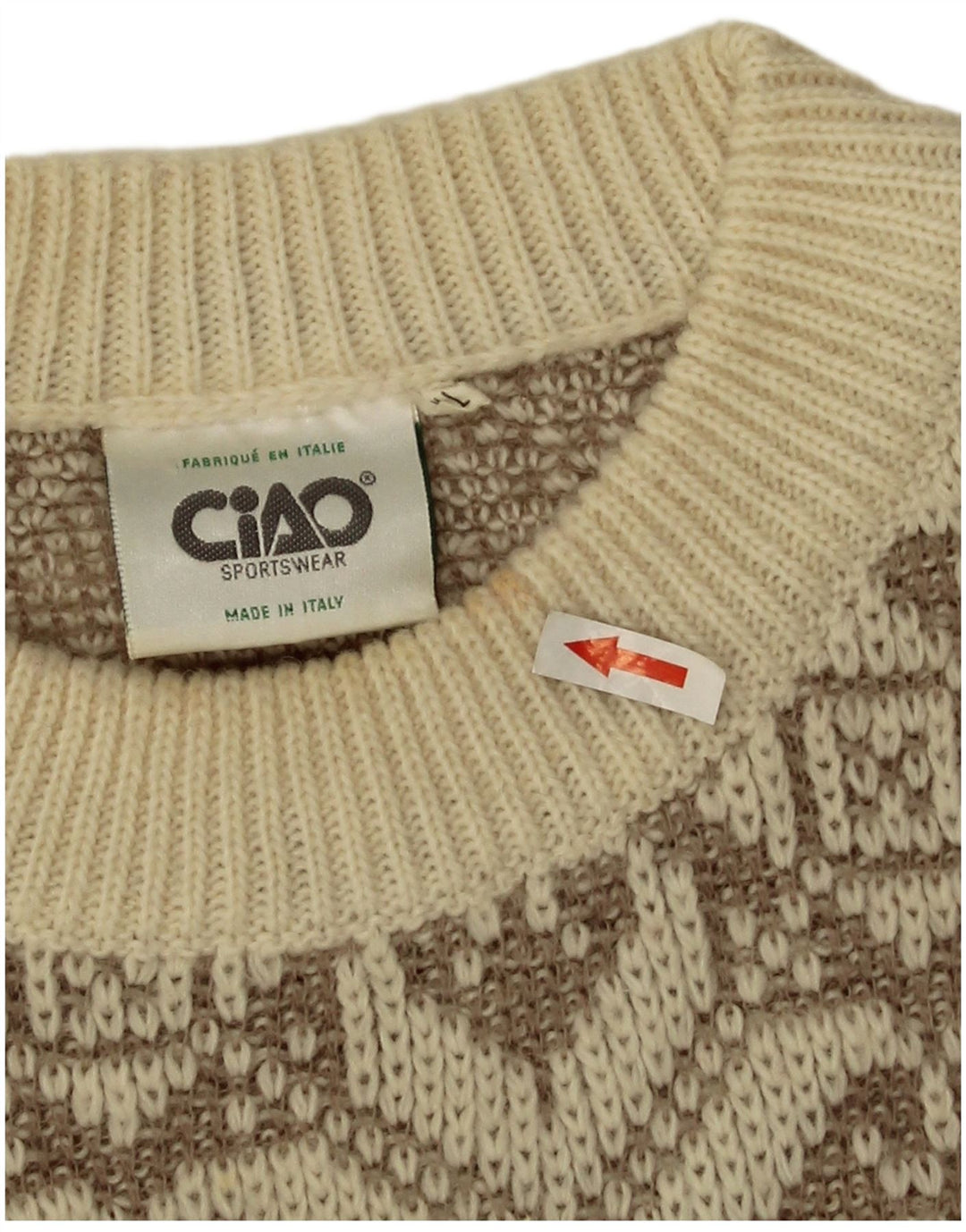 Maglione maglione girocollo da uomo Ciao XL Lana geometrica beige