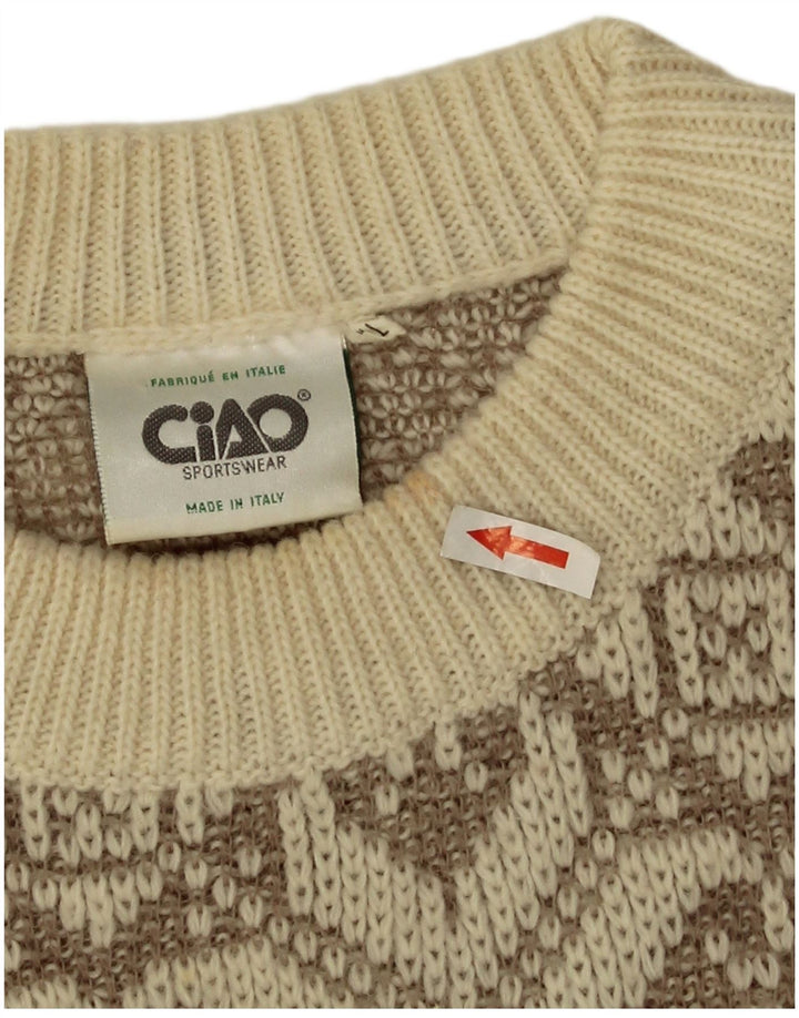 Maglione maglione girocollo da uomo Ciao XL Lana geometrica beige