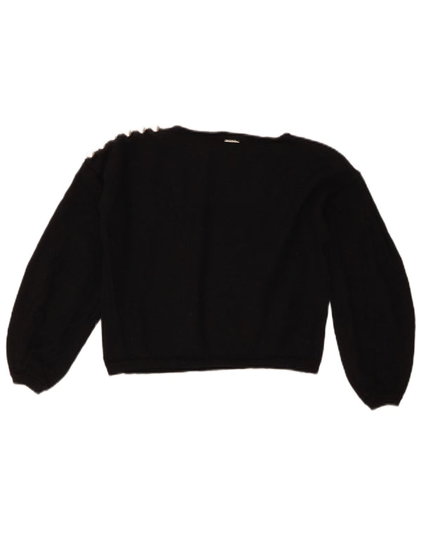 Maglione maglione con scollo a barca corto da donna Liu Jo UK 6 XS lana vergine nera