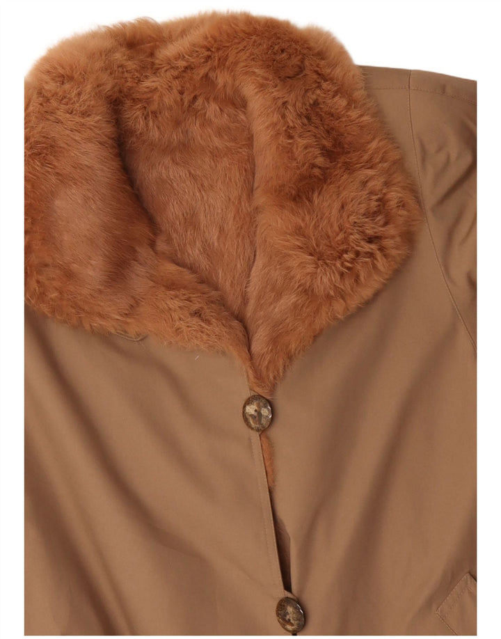 Cappotto Sherpa vintage da donna UK 14 grande poliestere beige