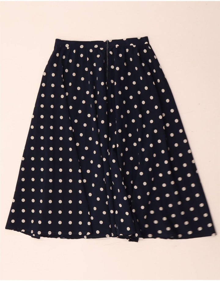 Gonna a trapezio da donna vintage W26 piccolo a pois blu navy
