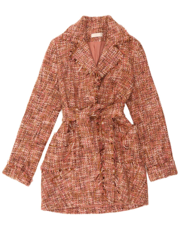 Soprabito vintage da donna UK 8 piccolo rosa chiazzato