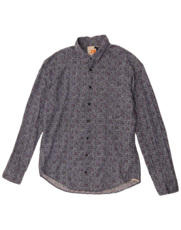 Camicia da uomo Hugo Boss grande cotone floreale blu