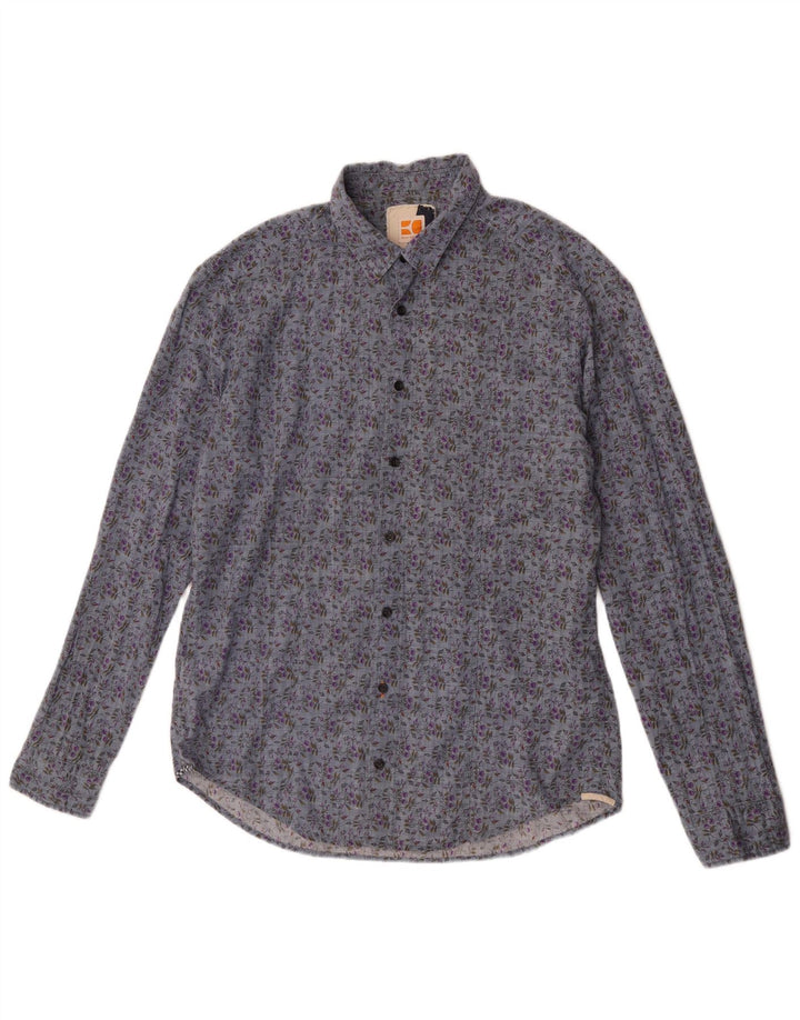Camicia da uomo Hugo Boss grande cotone floreale blu