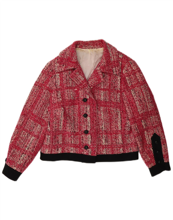 VINTAGE Womens Bomber Jacket UK 14 Medium Pink Check