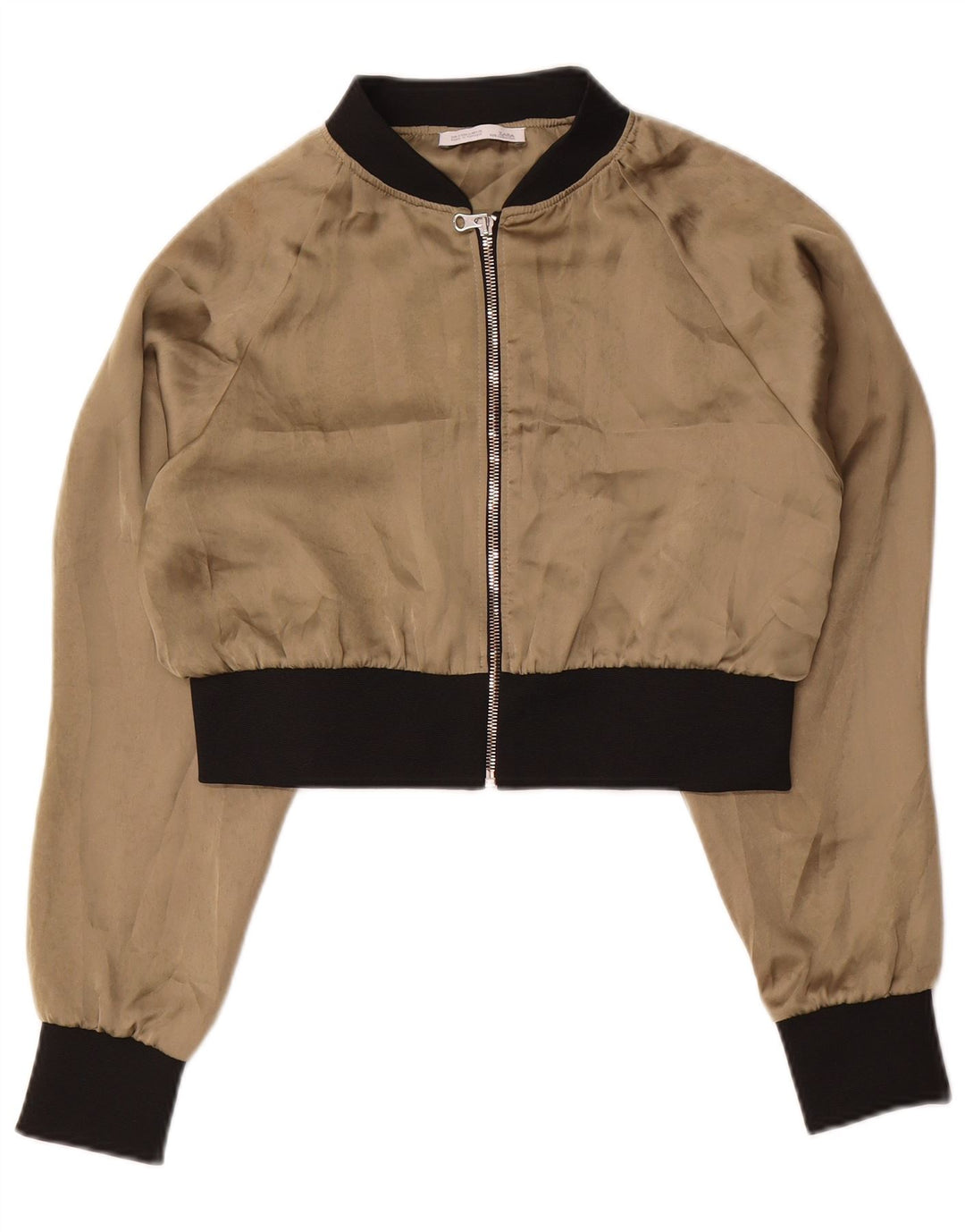 Giubbotto bomber corto da donna ZARA UK 10 piccolo poliestere color block beige