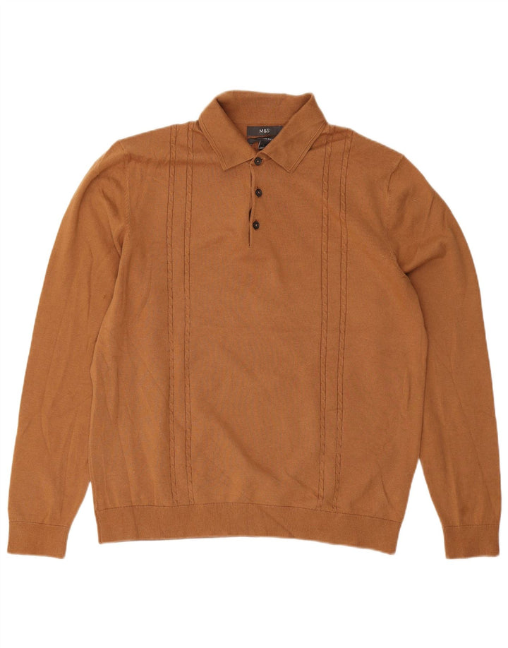 Maglione da uomo Marks & Spencer con collo alto, grande, in cotone marrone