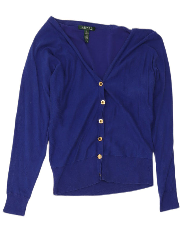 Maglione cardigan da donna Ralph Lauren UK 12 seta blu medio