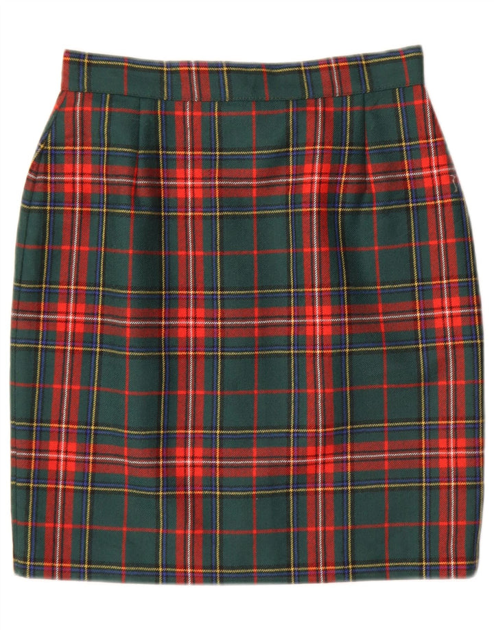 Gonna a tubino vintage da donna IT 42 media W28 lana scozzese verde