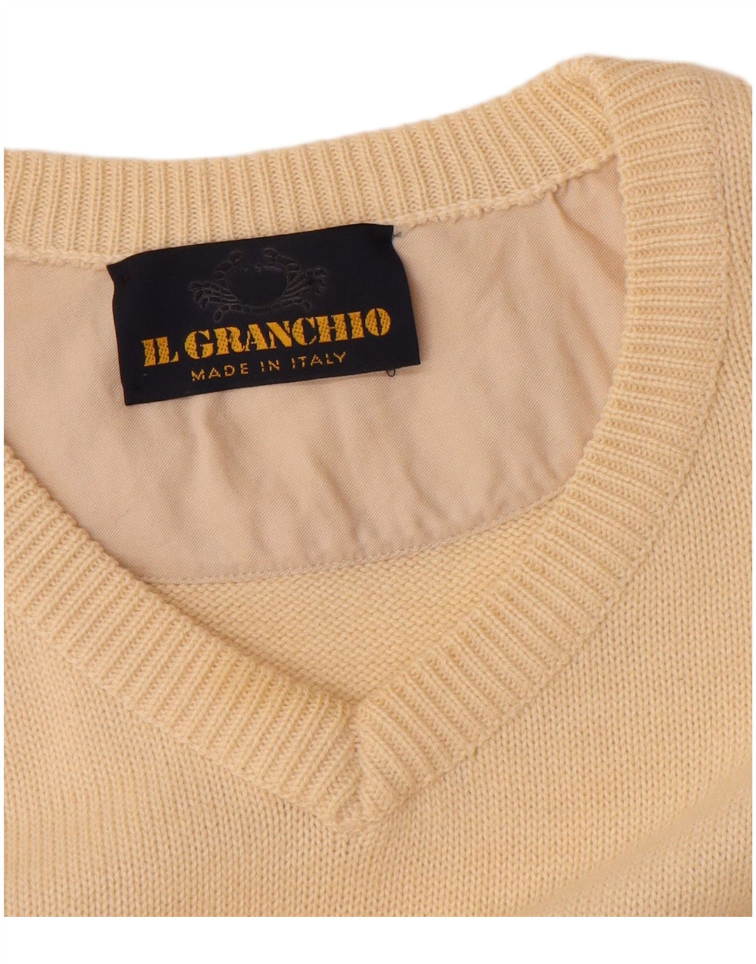 Il Granchio Maglione da uomo con scollo a V grande beige a rombi/diamante