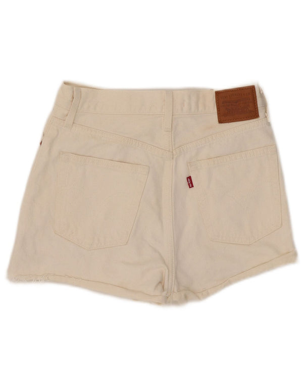 Pantaloncini di jeans a vita alta da donna Levi's W27 piccoli in cotone bianco sporco