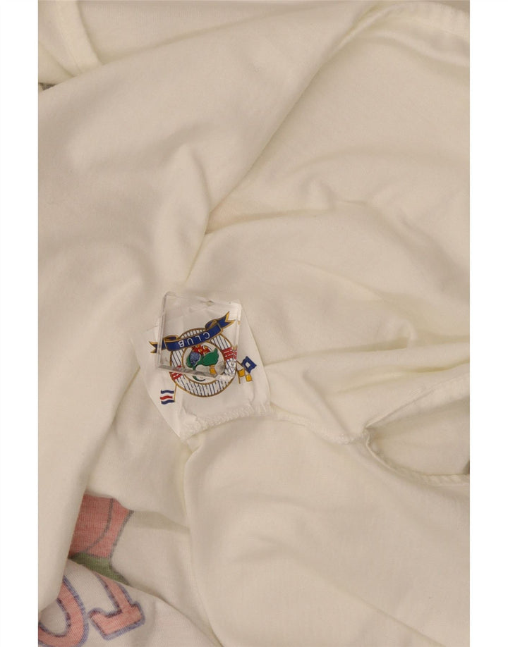 Canotta grafica da donna vintage UK 16 grande cotone bianco