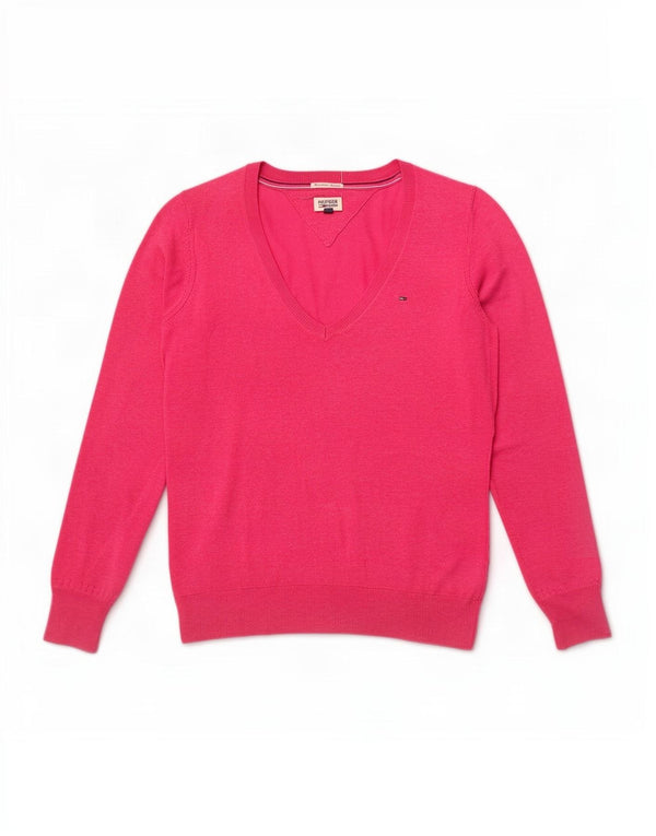 Maglione maglione con scollo a V da donna Tommy Hilfiger UK 14 Cotone rosa medio