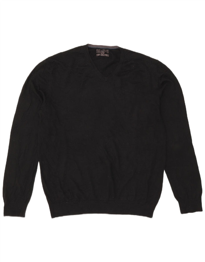 Maglione da uomo Marks & Spencer con scollo a V XL in lana merino nera