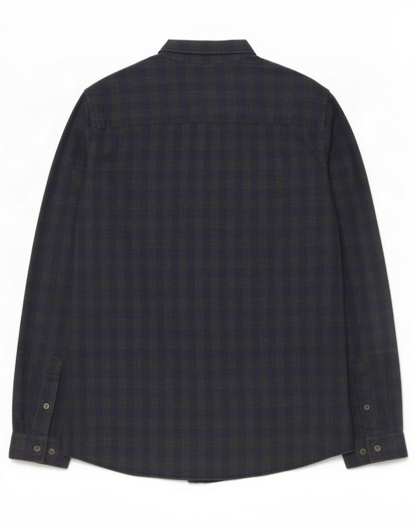 Jack & Jones Mens Flannel Shirt Large Navy Blue Gingham Cotton