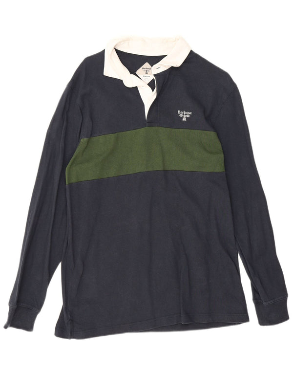 Polo da rugby da uomo a maniche lunghe Barbour, grande, color block blu navy