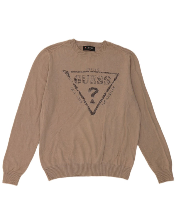 Maglione maglione girocollo con grafica da uomo Guess UK 36 piccolo cotone grigio