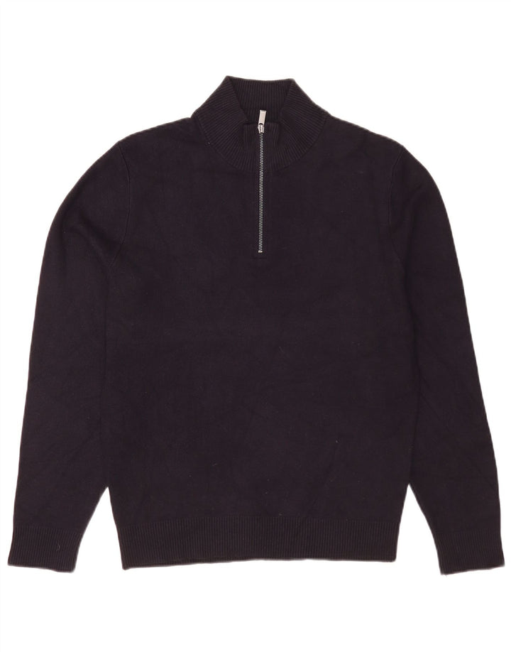 Maglione maglione da uomo con zip e collo Massimo Dutti blu navy medio
