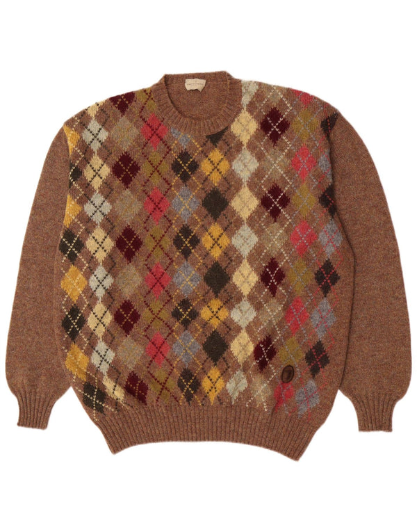 Maglione Trussardi Uomo Girocollo XL Marrone Argyle/Diamante Lana Vergine