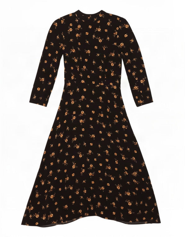 Abito lungo Zara da donna con maniche a 3/4 UK 6 XS viscosa floreale nera