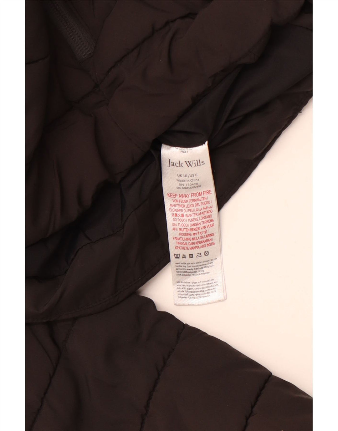 Giacca imbottita da donna JACK WILLS UK 10 piccola in poliestere nero