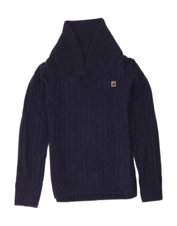 Maglione da uomo con collo a scialle G-Star in lana blu navy media