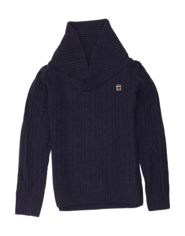 Maglione da uomo con collo a scialle G-Star in lana blu navy media