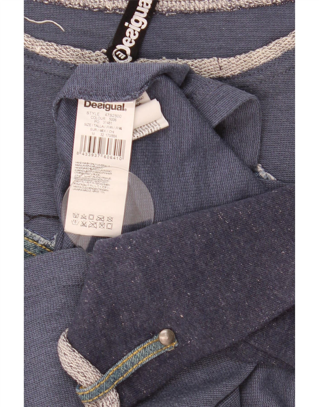 Desigual Donna Graphic Top Manica 3/4 UK 14 Patchwork Medio Blu Navy