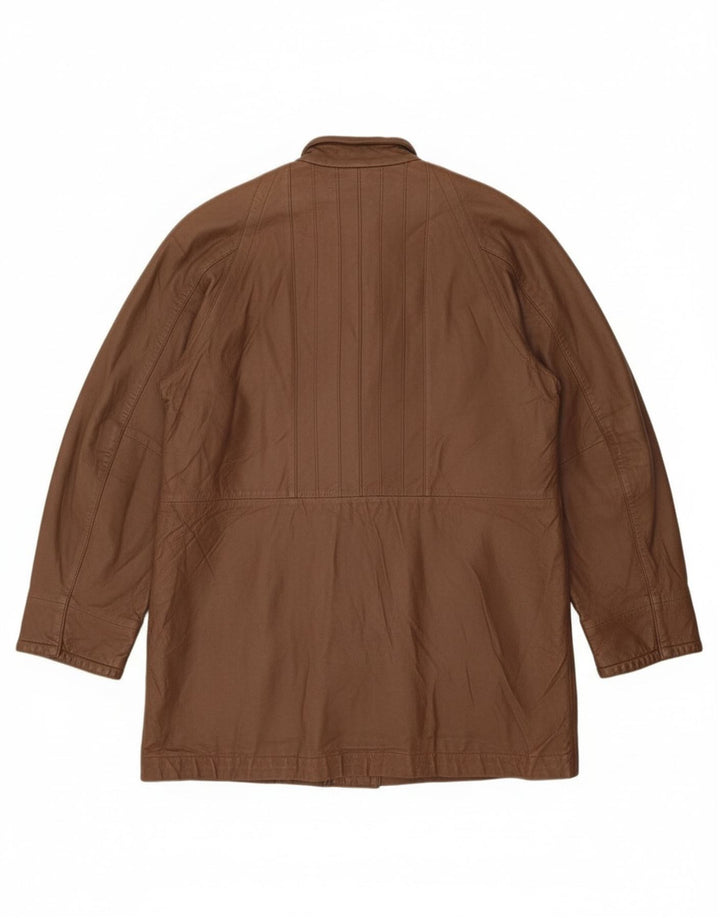 VINTAGE Womens Oversized Leather Coat IT 42 Medium Brown Leather