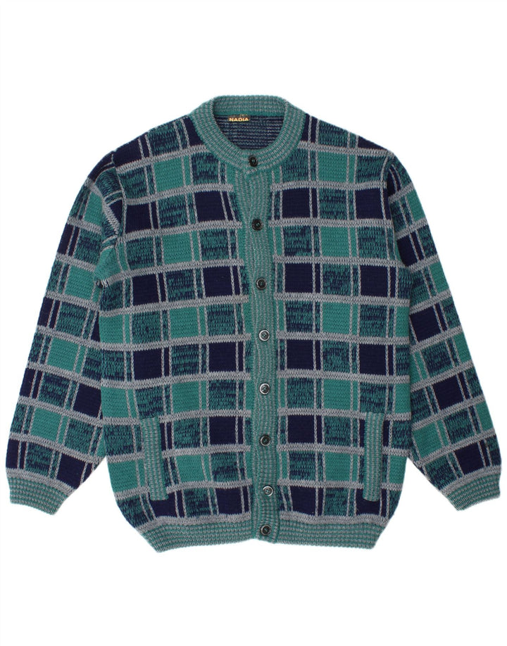 Maglione cardigan da uomo Nadia grande lana a quadri blu navy