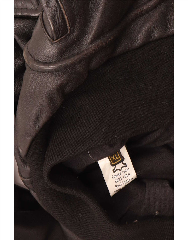 Giacca in pelle militare vintage da uomo UK 42 XL nera