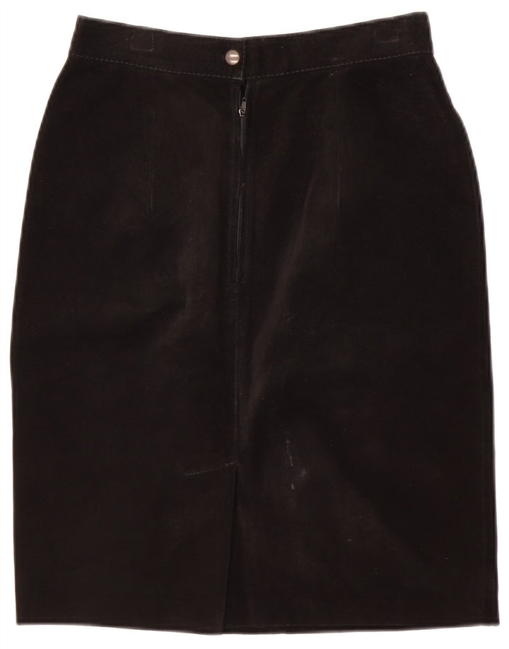 Gonna vintage in pelle scamosciata da donna IT 40 piccola W24 nera