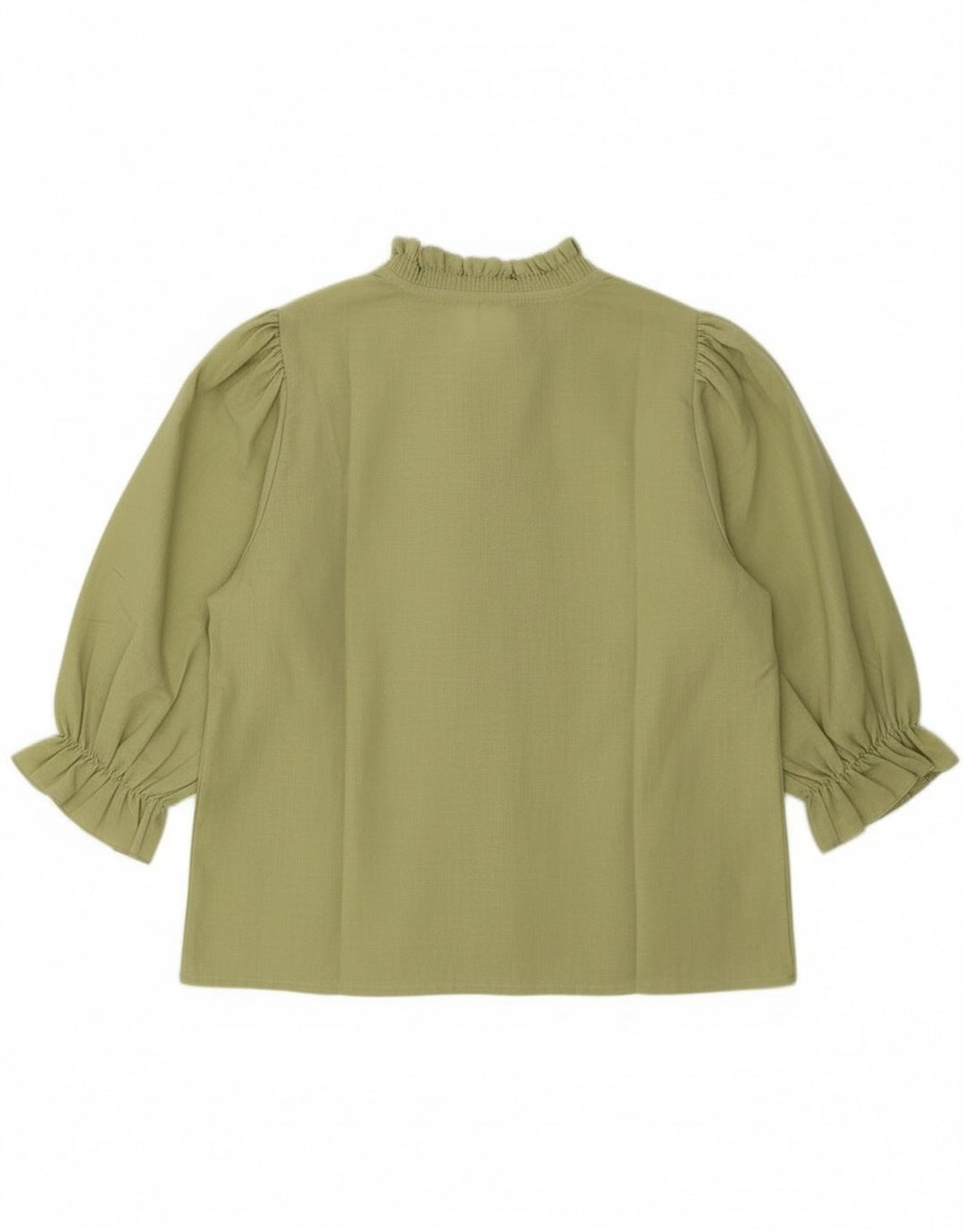 Camicetta vintage da donna con maniche a 3/4 con volant sul davanti EU 40 Cuore kaki medio