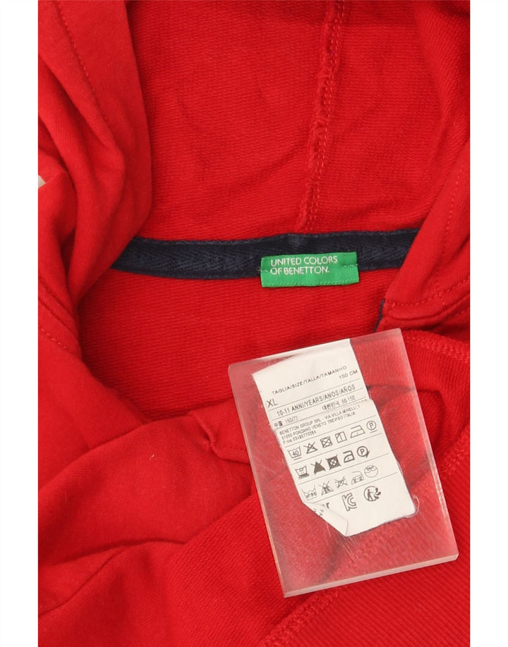 Maglione con cappuccio e zip grafica per ragazze BENETTON 10-11 anni XL in cotone rosso