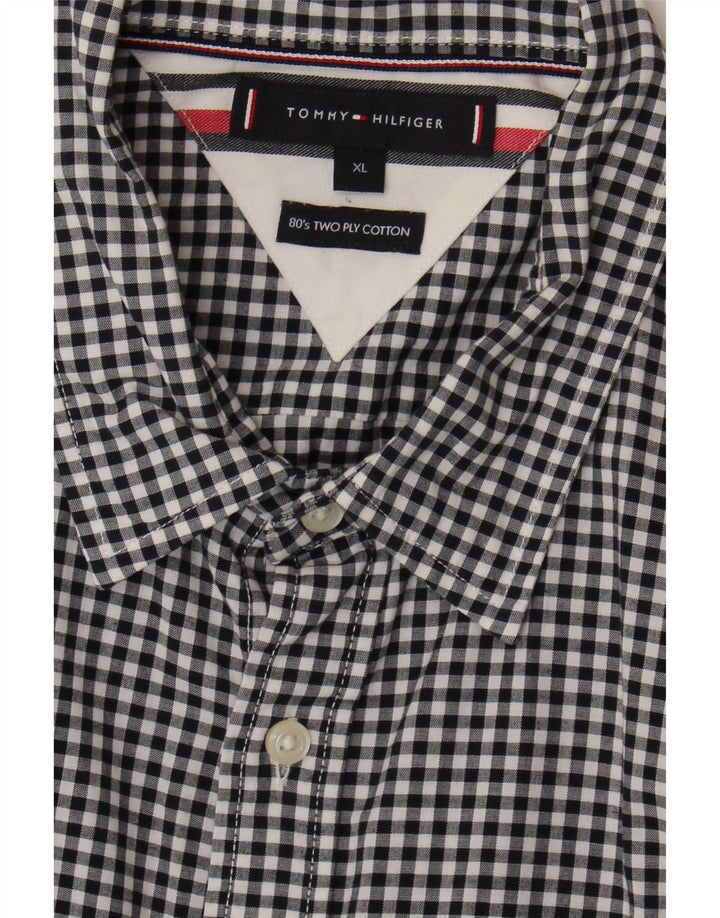 Camicia da uomo Tommy Hilfiger XL in cotone a quadretti nero