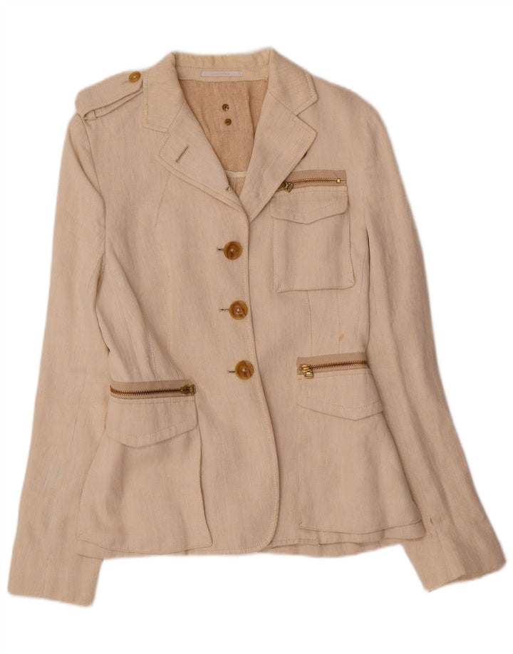 Giacca blazer militare a 3 bottoni da donna Calvaresi UK 12 Beige medio