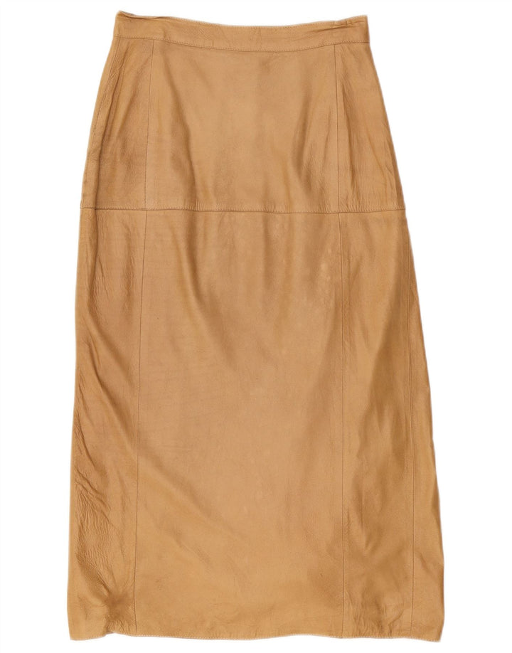 Gonna in pelle a vita alta da donna VINTAGE IT 42 Media W26 Marrone