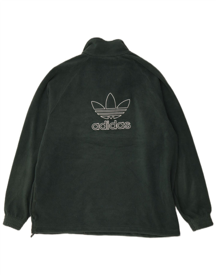 Maglione in pile Adidas da uomo con grafica con zip e collo grande in poliestere verde
