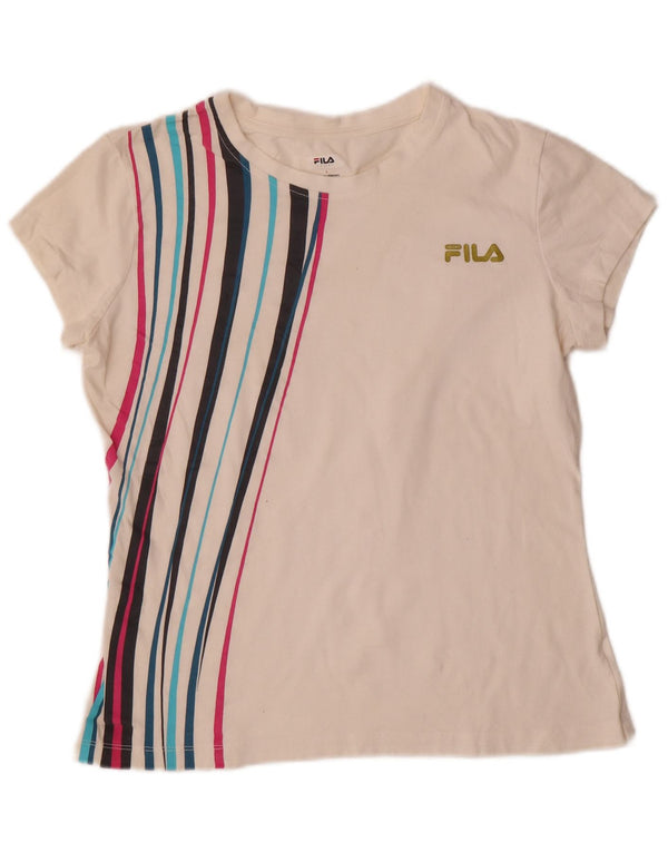 Fila T-shirt da donna Top UK 14 Large Off White Striped Cotton