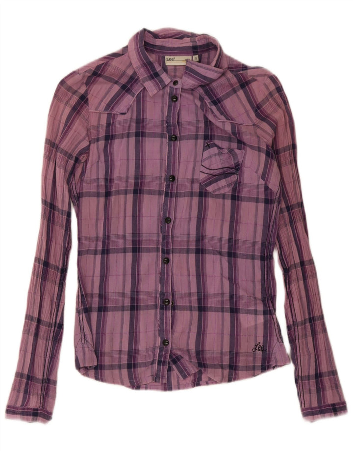 Camicia da donna Lee UK 10 piccolo cotone scozzese viola