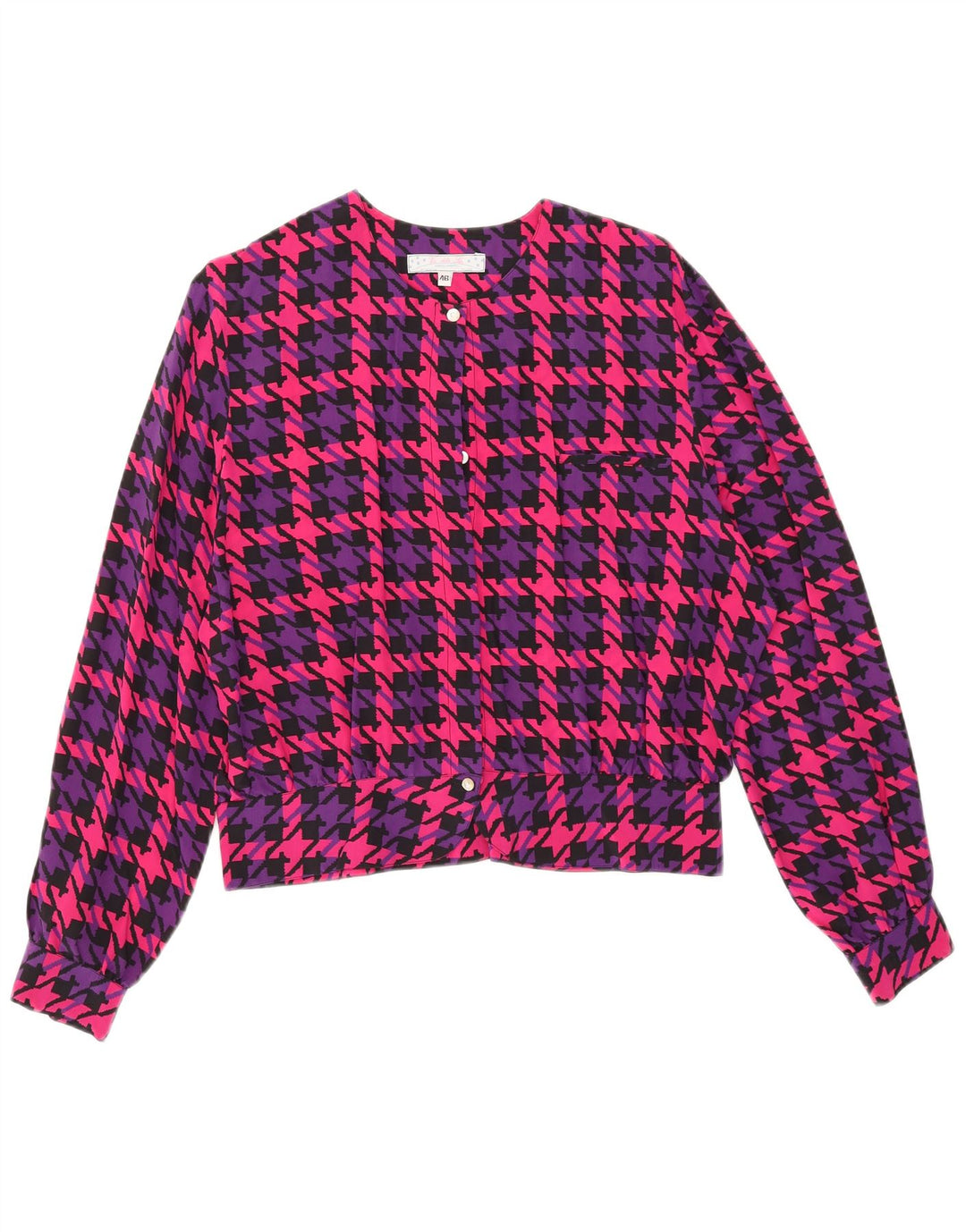 Camicetta camicia oversize da donna vintage IT 46 grande seta pied de poule rosa