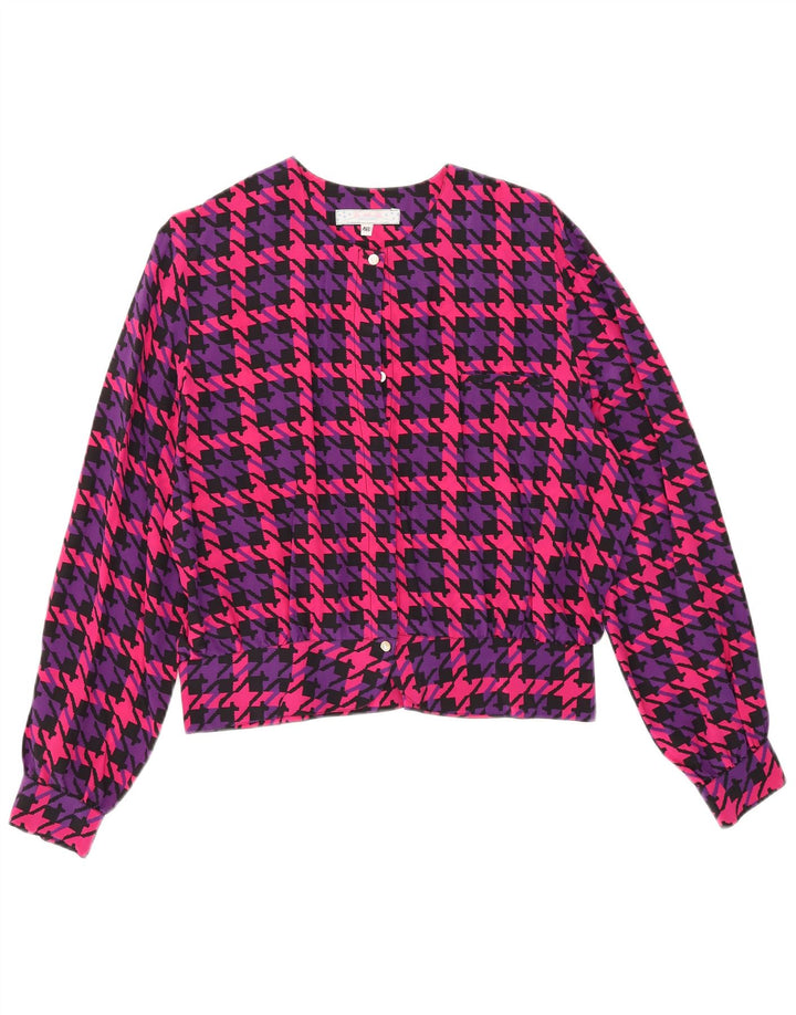 Camicetta camicia oversize da donna vintage IT 46 grande seta pied de poule rosa