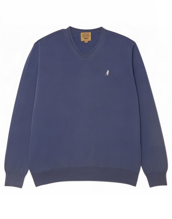 Marlboro Classics Maglione da uomo con scollo a V XL in cotone blu