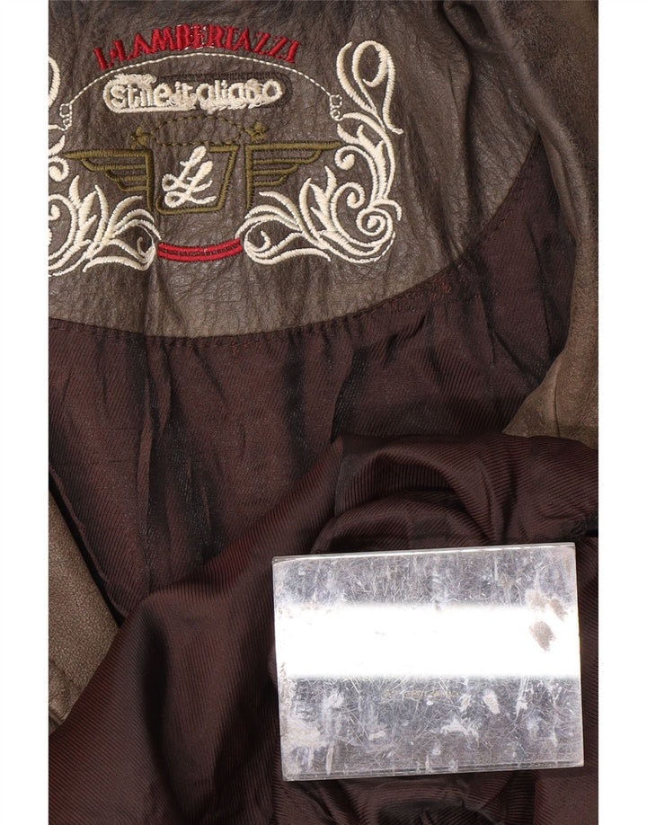 Cappotto in pelle da uomo L.LAMBERTAZZI UK 40 Grande pelle marrone