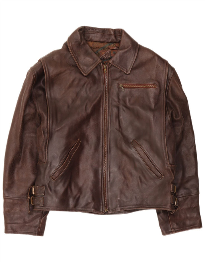 Giacca in pelle vintage da uomo IT 46 piccola in pelle marrone