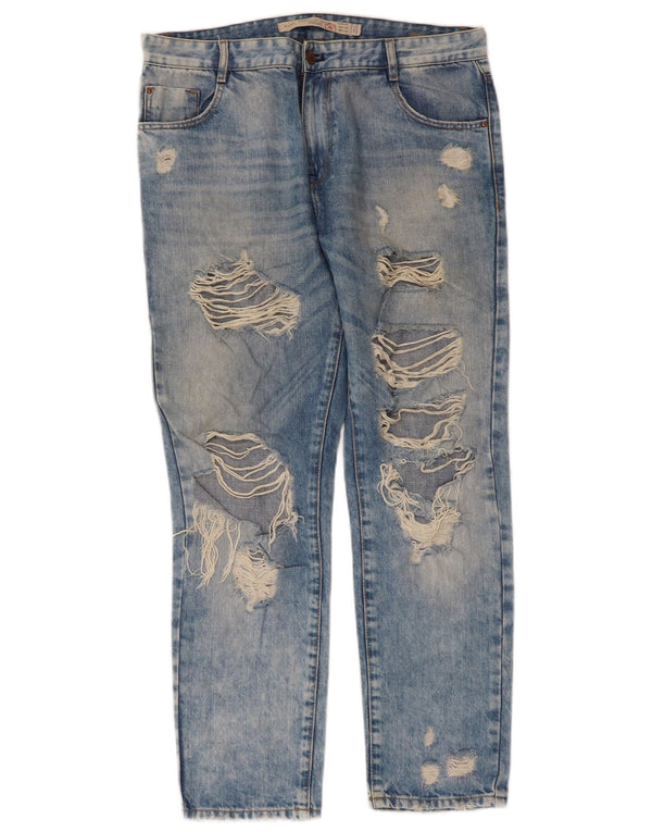 Jeans dritti effetto consumato Trafaluc da donna Zara EU 36 XS W26 L26 cotone blu